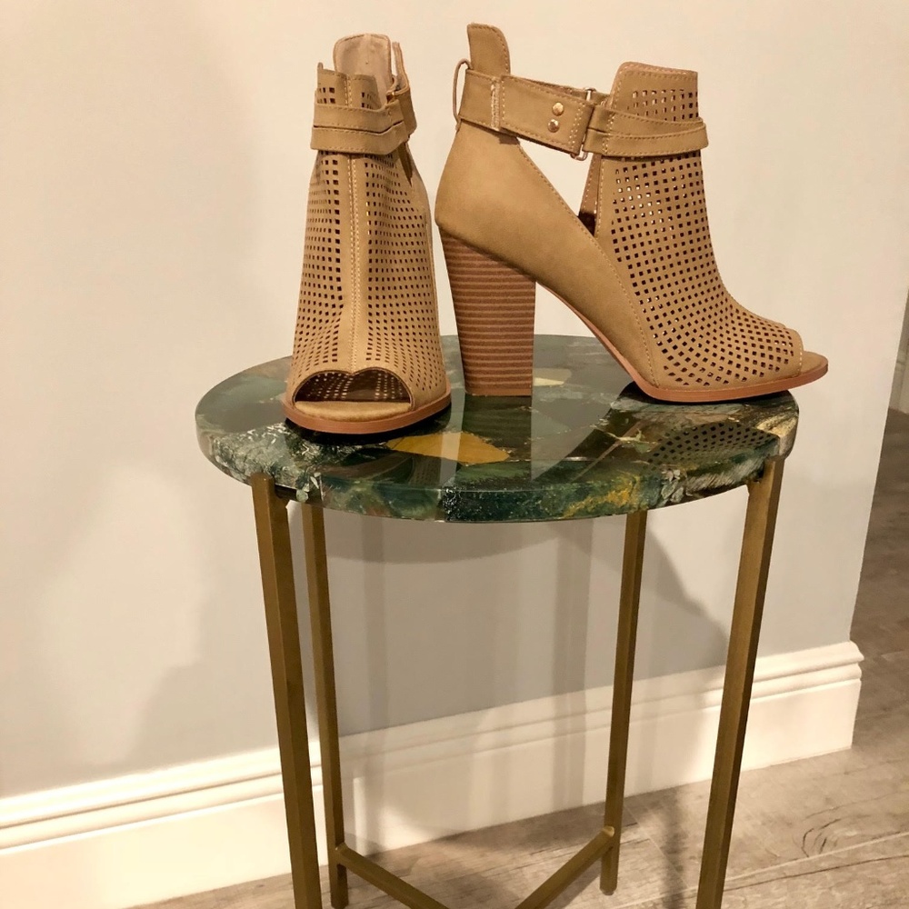 Nude Wedge Heel Ankle Boots